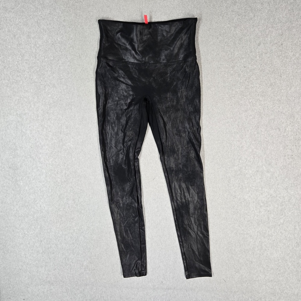 Spanx Women Activewear Pants L/G Black Faux Leather Legging Yoga
